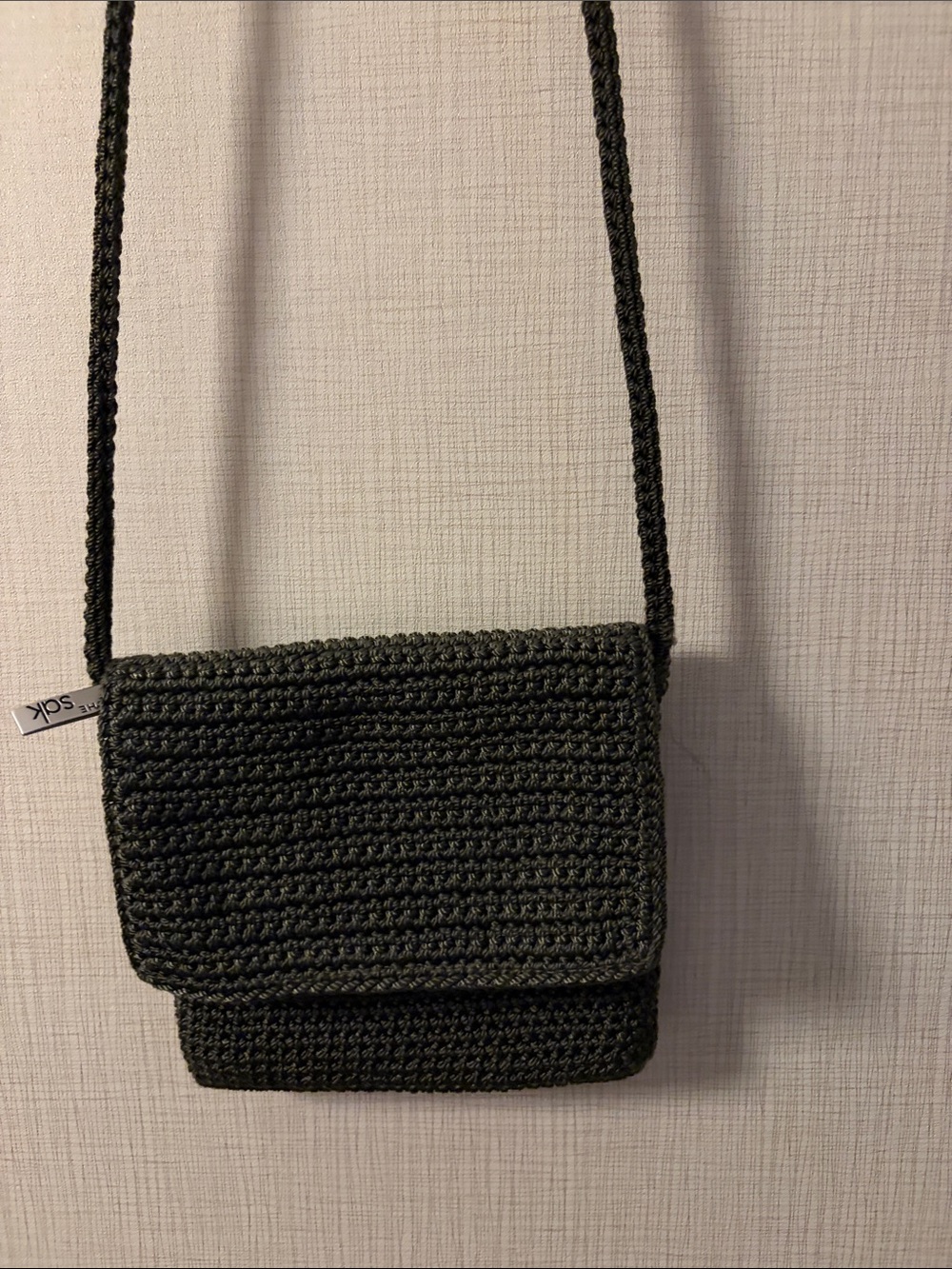 THE SAK Handwoven Olive Green Crochet Crossbody Bag